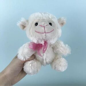 Dan Dee Lamb Sheep Plush Stuffed Animal Toy Cream Off White Pink Bow 7"